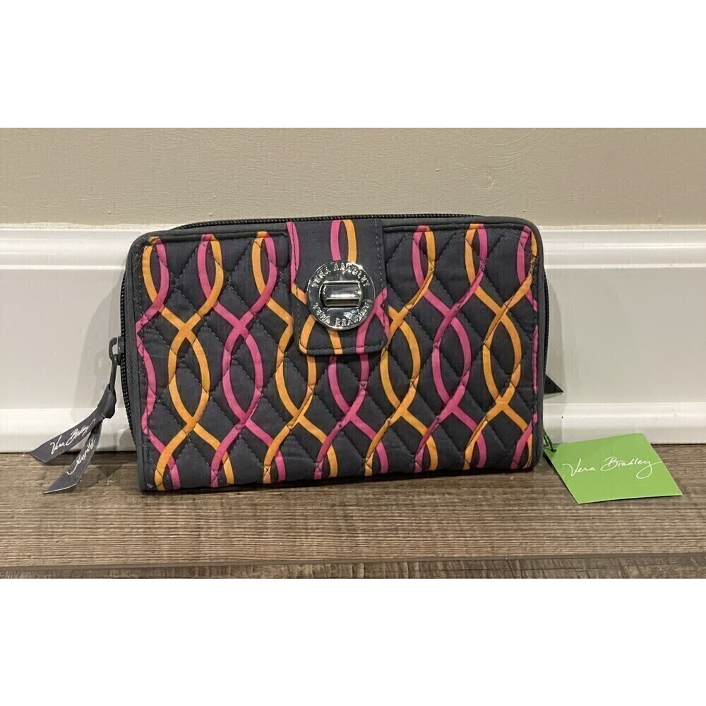 New Vera Bradley Jazzy Swirls Turnlock Wallet Retired NWT Pink Orange Gray